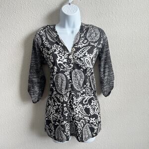 Threads 4 Thought Black Paisley Hooded Top Women's S Light weight 3/4 Sleeves